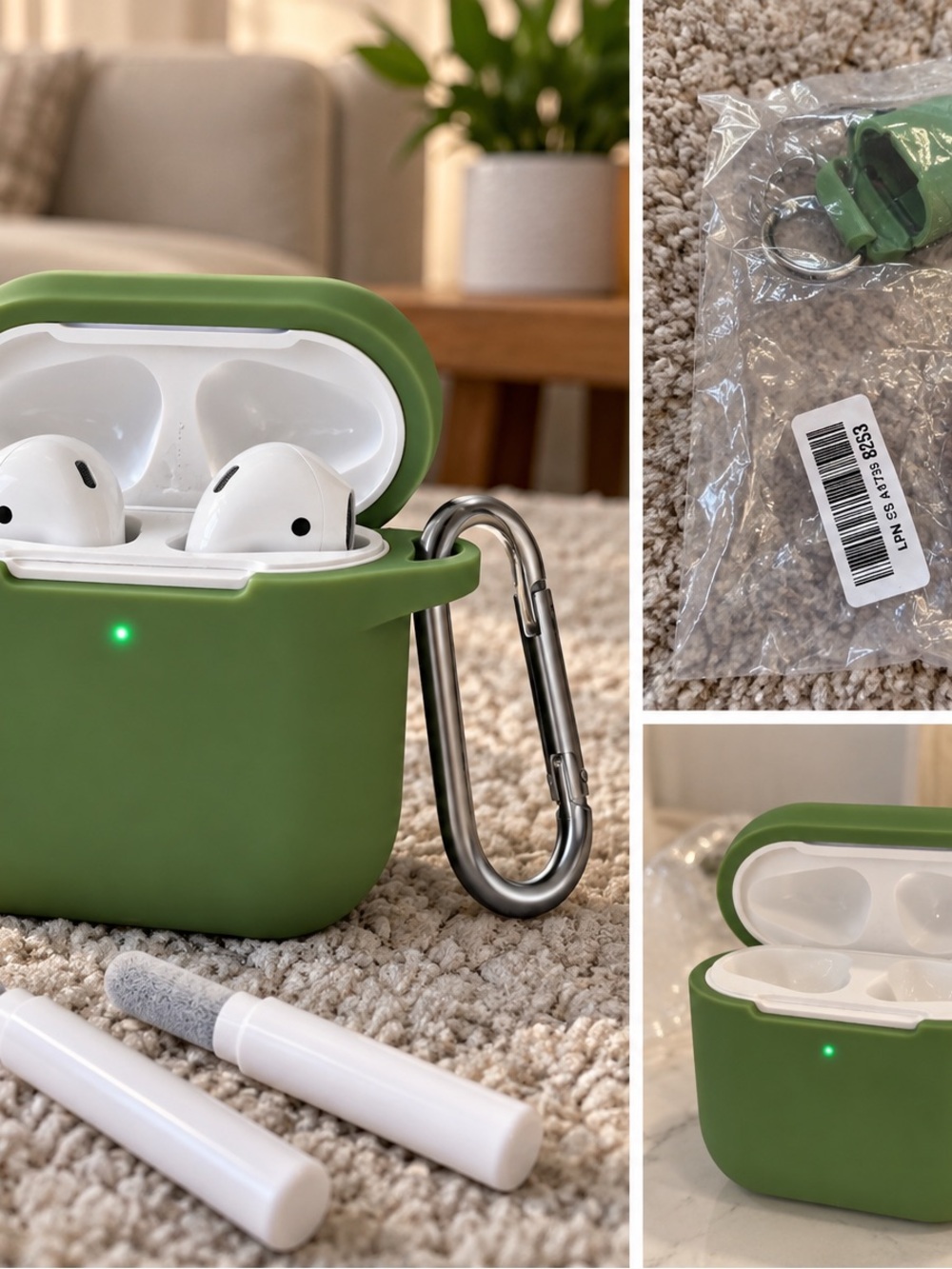 Apple Green Silicone AirPods Case with Carabiner
